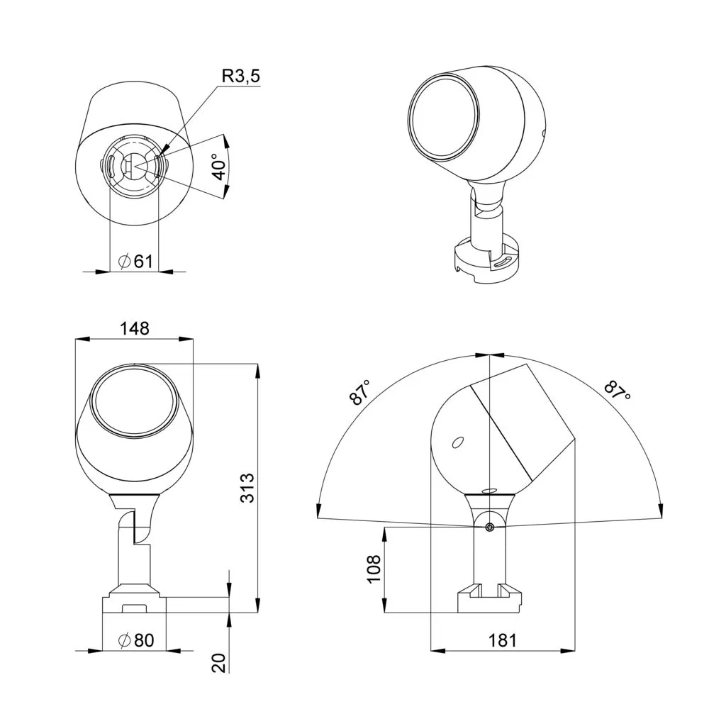 Shell 25 S CRI70 3000К 10° Поворотный кронштейн